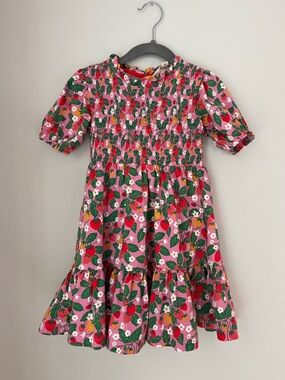 Mini Boden Pink Floral Smocked Strawberry Dress